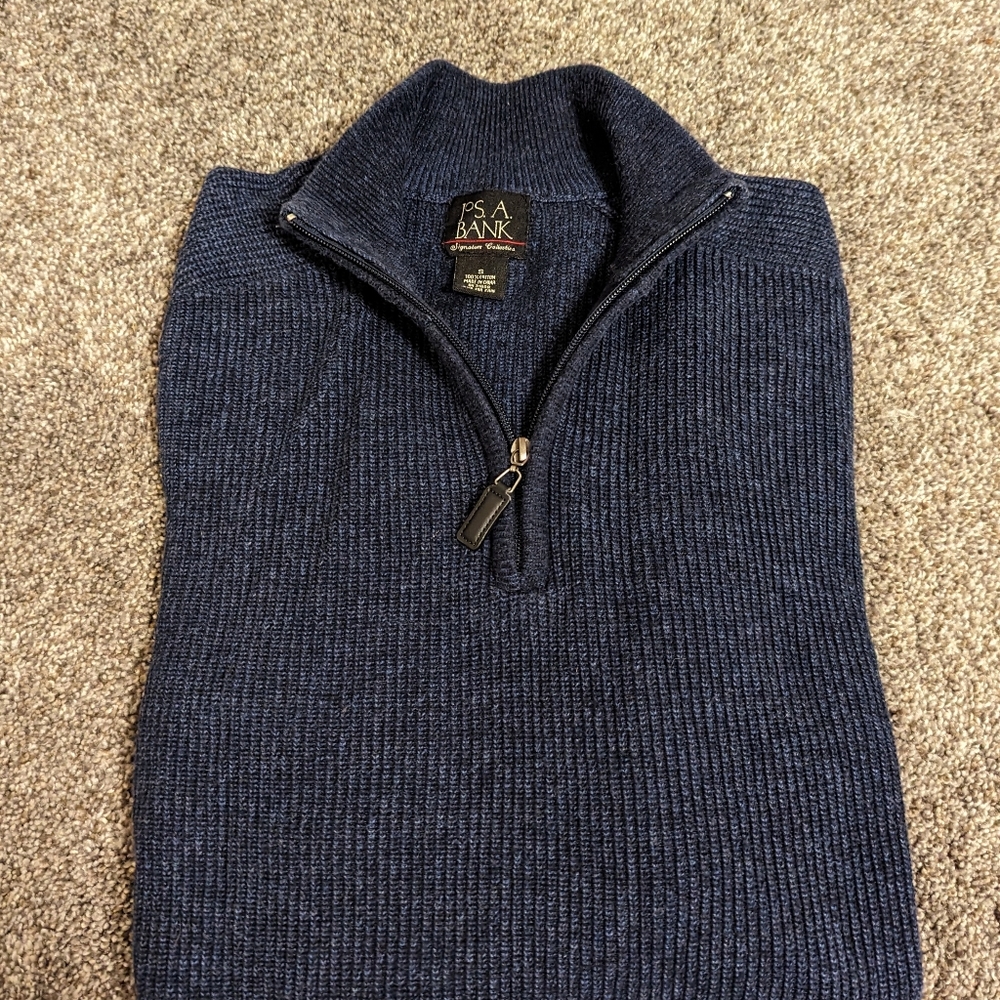 Jos.A.Bank Signature Collection Navy Blue Small Quarter Zip Collared Sweater